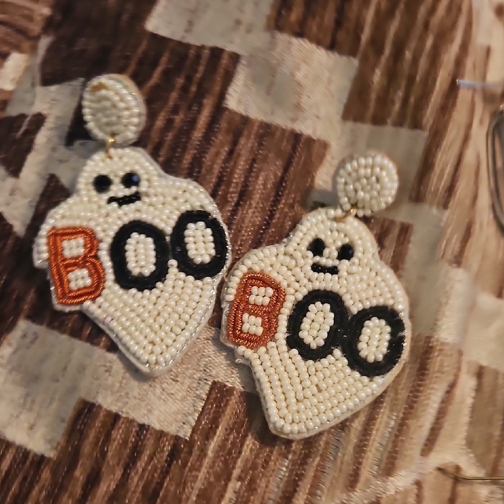 Ghost Beaded Earrings with Boo Design